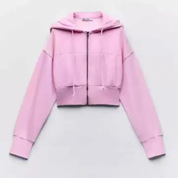 핑크 크롭 후드티 후드 부착