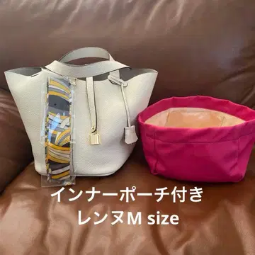 새상품급 렌느 천연 가죽 토트백 이너 파우치 & 스카프 포함