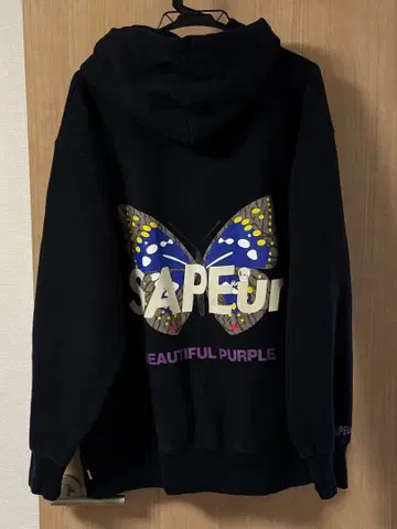 SAPEur 나비 그래픽 블랙 후드티 X-LARGE