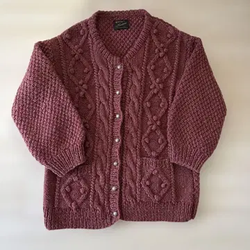 카스타네 케이블 니트 가디건 은색 버튼 아란 니트 루즈핏