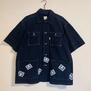 칼 헬무트 네이비 반팔 셔츠 포켓 부착 와펜