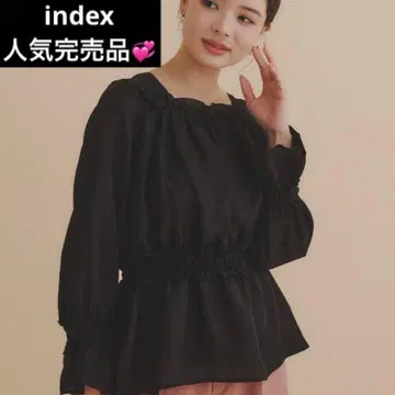 인덱스 개더 프릴 시어 블라우스 블랙 페플럼 블라우스 개더