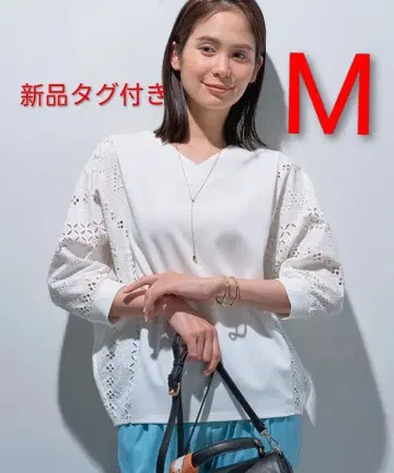 새상품 INDIVI 레이스 콤비 상의 돌먼 티셔츠