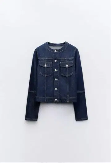 ZARA 데님 자켓 노카라 인디고