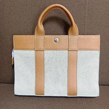 MALTA 소가죽 캔버스 원단 미니 토트백 brownwhite