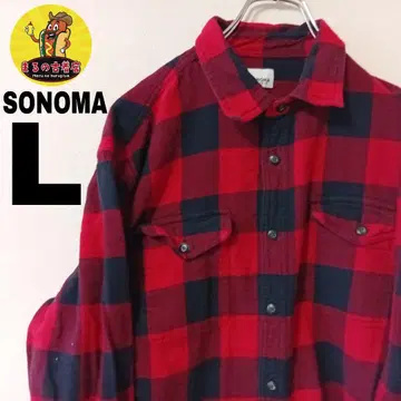 USA 구제 의류 SONOMA 플란넬 셔츠 L 레드 블랙 체크