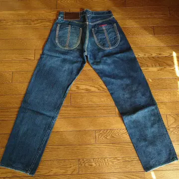 EVISU 다크 블루 스트레이트 데님 33 34