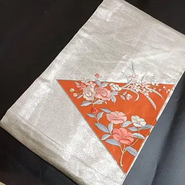 C42 치도리야 나고야 오비 꽃 자수 화이트 실버