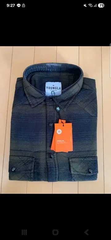 YOUNGLA 체크 무늬 긴팔 셔츠 다크 그린 M