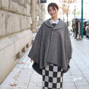 기모노 코트 겨울 브라운 숄카라 기모노 코트 판초 케이프