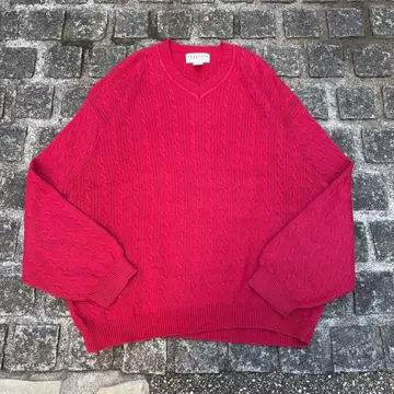 TEHAMA CLINT V넥 케이블 니트 XL 코튼 빅 사이즈