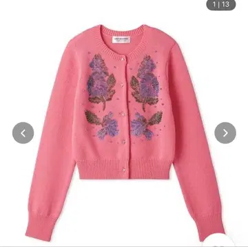 릴리 브라운 플라워 비즈 자수 가디건