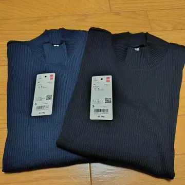 유니클로 리브 하이넥T 블랙 네이비 2장 세트