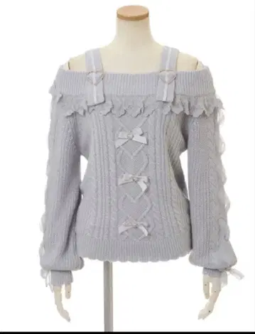 레이스업 슬리브 오프숄더 니트 리즈리사 블루