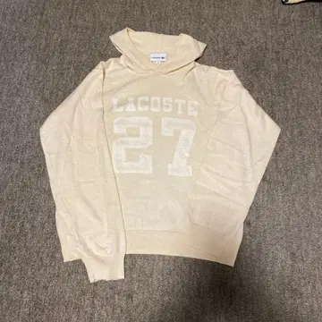 LACOSTE 크림색 후드 부착 후드티 S