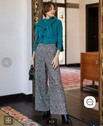 네프 트윌 사이드 라인 와이드 팬츠 트위드 패턴 9호