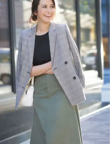 PLST 체크 무늬 더블 브레스트 자켓