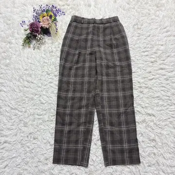 새상품급*글로벌 워크 캐주얼 팬츠 허리밴딩 체크 무늬 그레이 계열 M