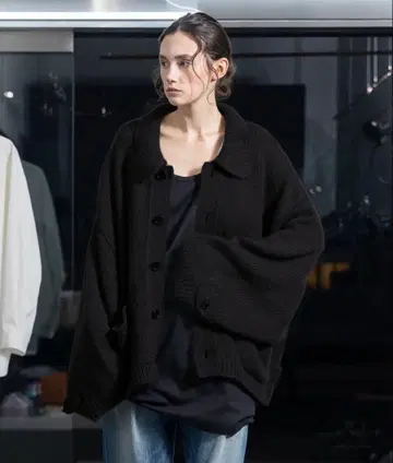 VOAAOV  모헤어 니트 블루종 가디건 블랙