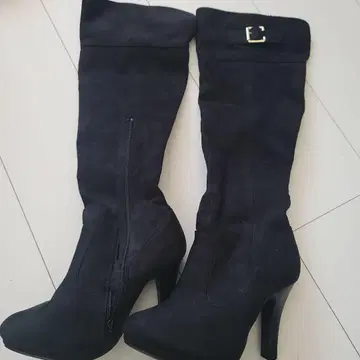 여성용 블랙 스웨이드 하이힐 롱 부츠 사이즈 S