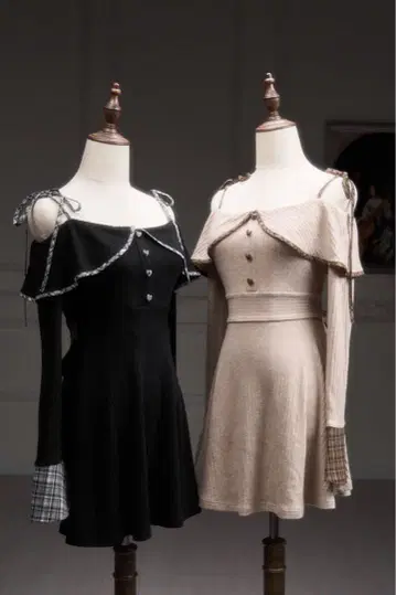 bunnylis 체크 무늬 믹스 컷 원피스