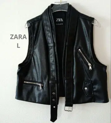 새상품급 ZARA 블랙 페이크 가죽 베스트 L