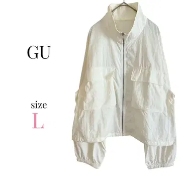 GU [ L ] 테크 더블 포켓 블루종 풀 집업 점퍼 화이트 얇은 소재