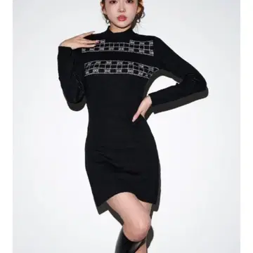 Darich DD 로고 자카드 니트 미니 원피스 긴팔 가을/겨울