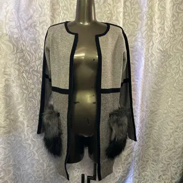 FASHION MESSAGE 퍼 트리밍 가디건 (그레이)