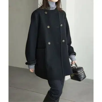 SLOBE IENA 스 이에나 스이비 더블 크로스 노카라 더블 앞 코트