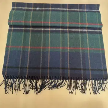 울 혼방 그린과 파랑 체크 무늬 대형 스톨