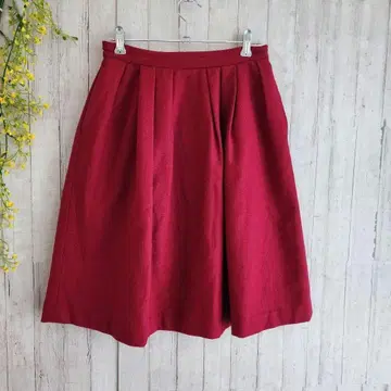 테치치 플레어 스커트 울 혼방 M 레드 보르도 고급 깔끔한 가을/겨울