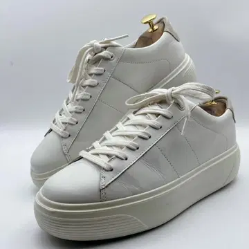 에코 통굽 스트릿 플랫폼 화이트 가죽 스니커즈 40