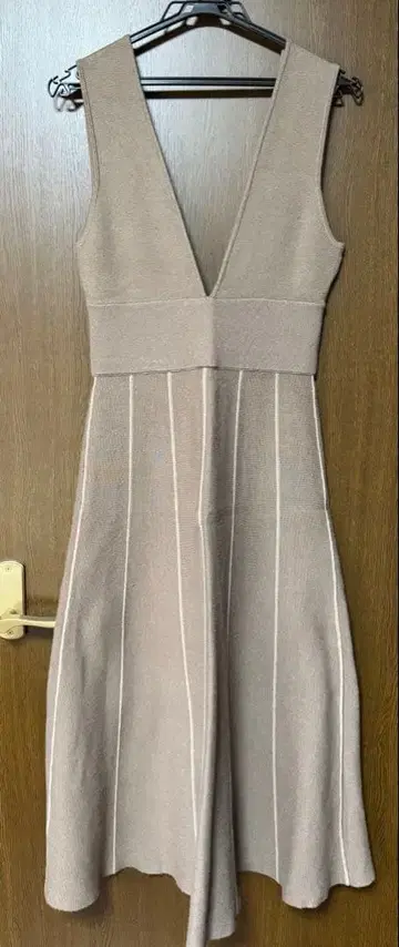 LAGUNAMOON 스트라이프 니트 원피스 오버롤 스커트 M 모카