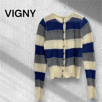 VIGNY 보더 가디건 프리 사이즈 블루 x 그레이 계열 니트탑