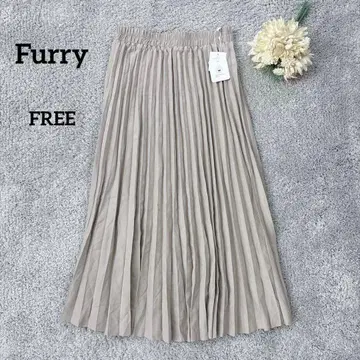 [ 미사용 ] 퍼리 플리츠 스커트 롱 베이지 허리밴딩 손세탁 가능