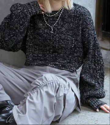 미사용 새상품 PAGEBOY 니트 스팽글 케이블 숏