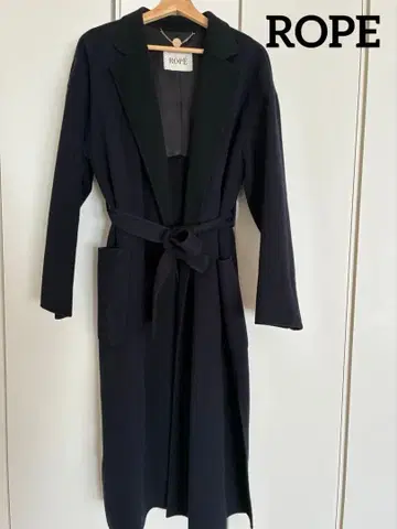 [ 새상품급 ] ROPE 네이비 울 롱 코트 허리 벨트 포함