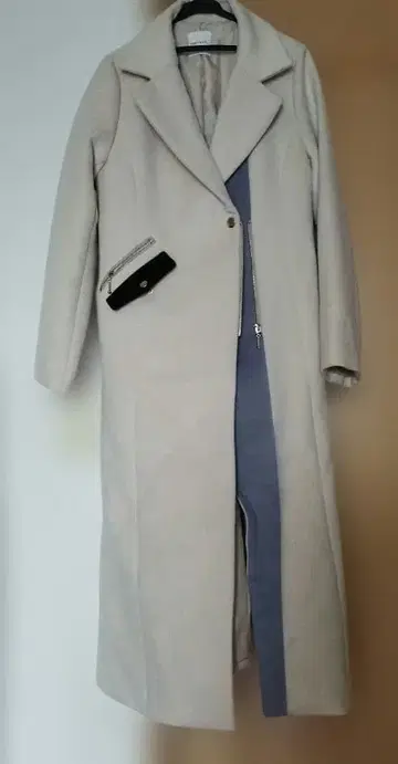 REDYAZEL 베이지 롱 코트 지퍼 달린 포켓