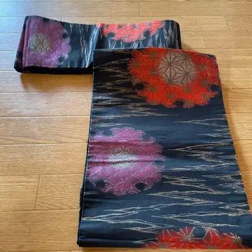 아사노하 나고야 오비 꽃 무늬 블랙 베이스