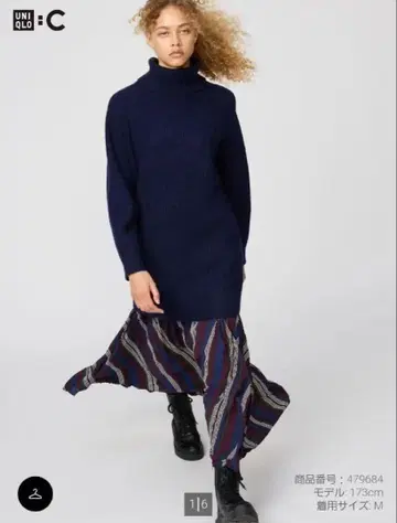 [ 미사용 새상품 ] 유니클로 터틀넥 니트 원피스 네이비 M