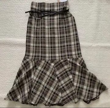 체크 하이웨스트 머메이드 스커트