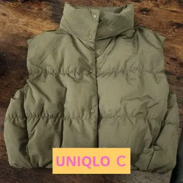 유니클로C 다운 크롭 베스트 올리브 s 사이즈