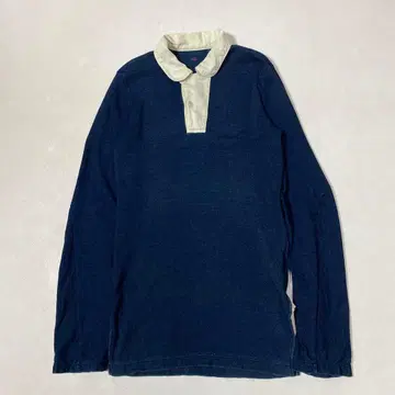 45rpm 45R 네이비 나염 인디고 염색 둥근 카라 긴팔 상의