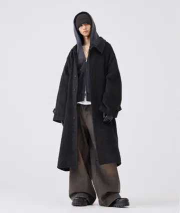 울 블렌드 샤기 오버코트 블랙 사이즈 3