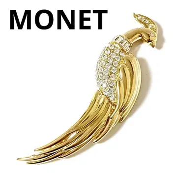 새상품급 MONET 모네 브로치 빅 사이즈 스톤 버드 골드