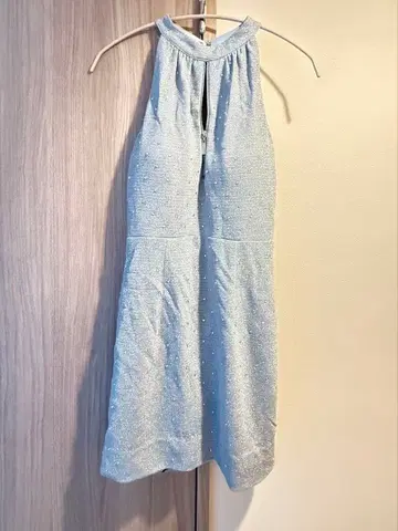 라이트 블루 슬리브리스 미니 원피스