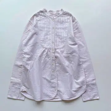 네이비 아두이트리스테스 핀턱 노카라 스트라이프 셔츠