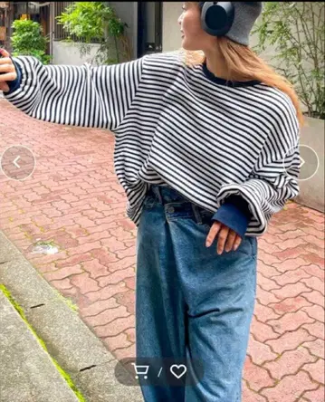 새상품 Ungrid 슬리브 볼륨 와플 롱 슬리브 Tee 네이비