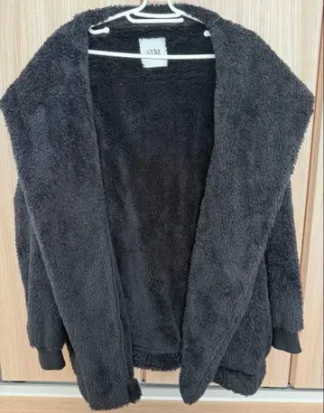 GYDA 후드 부착 보아 가디건 복슬복슬 겉옷 아우터 그레이